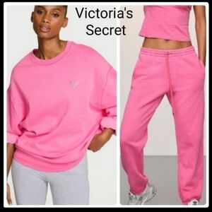 NEW 2 pc VICTORIA'S SECRET FLEECE CREWNECK SWEATSHIRT & JOGGER SWEATPANTS
